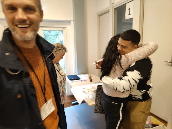 Farewell hugs at the end of IIT, with my son Max hugging a friend